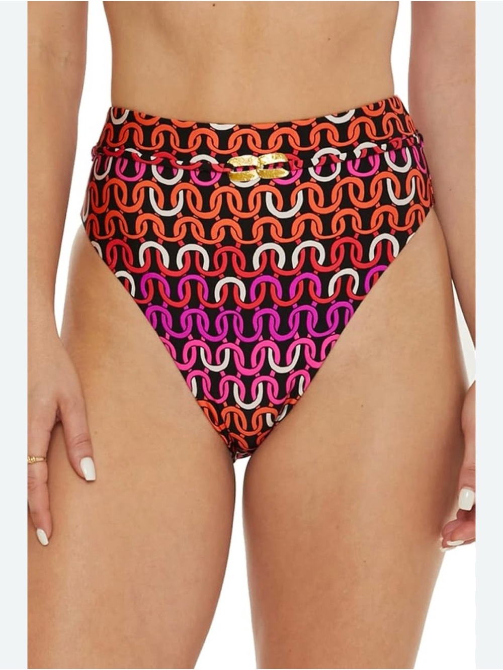 Trina Turk NWT Echo Belted High Waist Bikini Bottoms Pink Chain Link Size 14